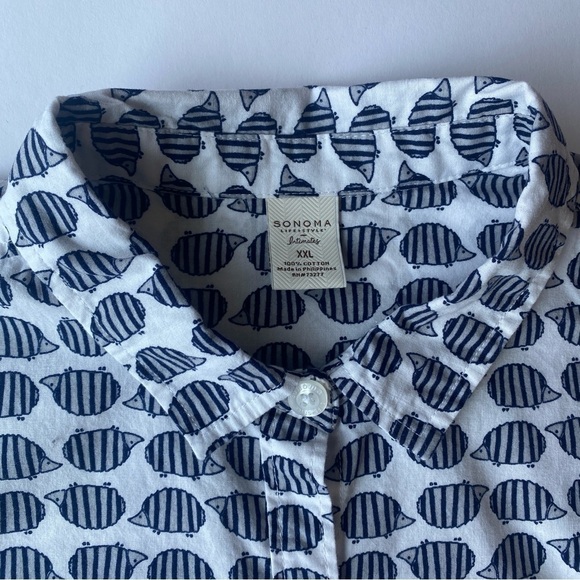 XXL Sonoma 100% Cotton Hedgehog Novelty Print Sleepwear Shirt Button Down - Picture 10 of 13